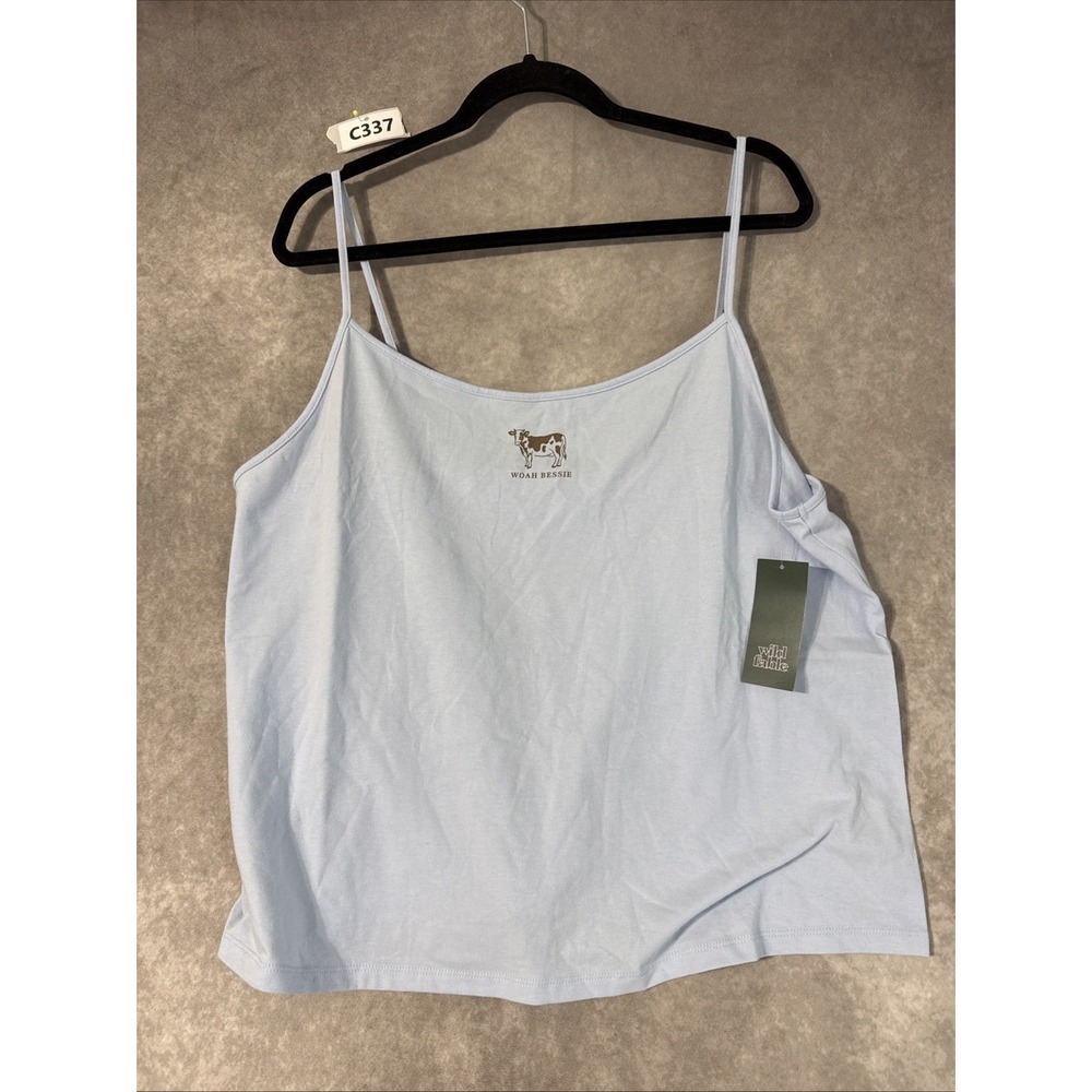 Wild Fable Graphic Cami Baby Blue Size 3X Whoa Bessie! Spaghetti Strap